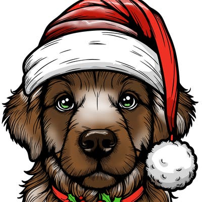 realistic dog with a christmas hat