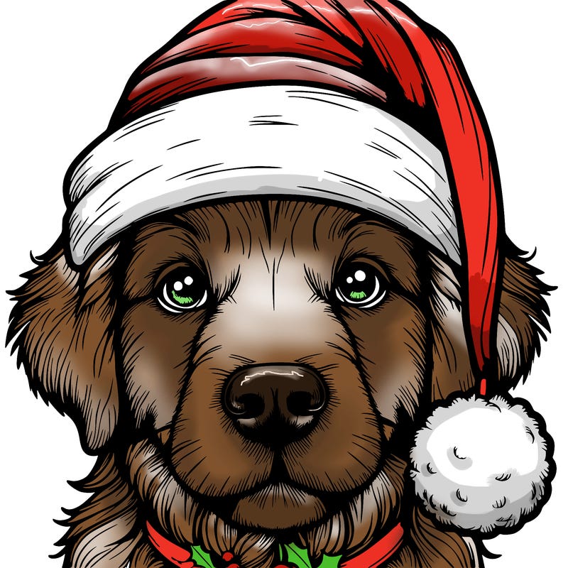 realistic dog with a christmas hat