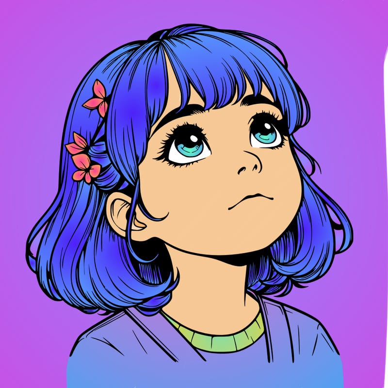 realistic girl looking up