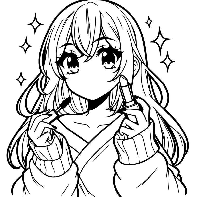 anime girl holding lipstick