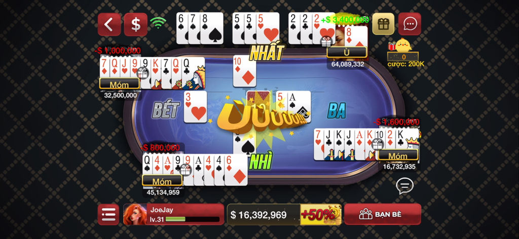 Sanh Rong - Game danh bai - Traditional Vietnamese card game interface in the Sanh Rong mobile app