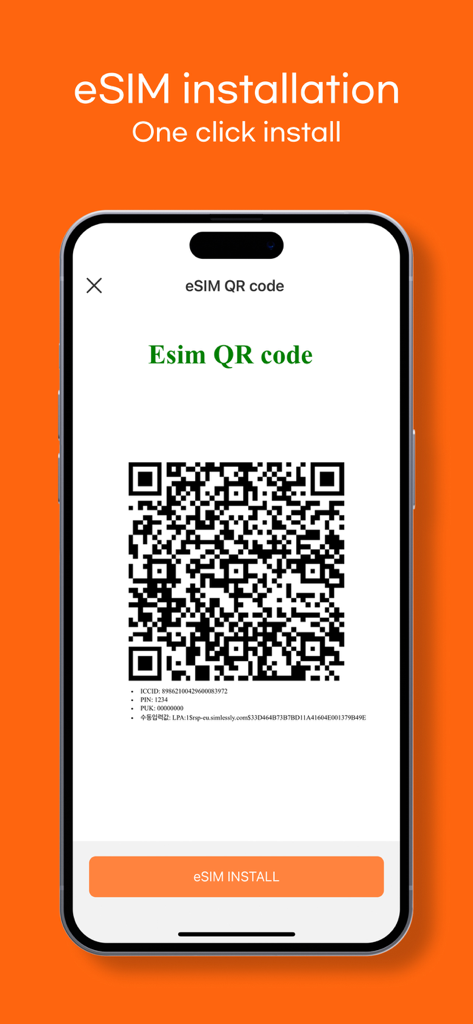 MaaltalkNow: AI Travel, eSIM - MaaltalkNow app interface for one-click eSIM installation using a QR code.