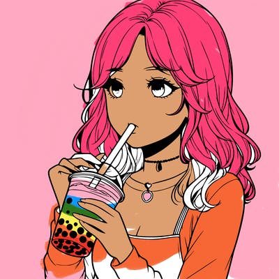 realistic girl drinking boba tea