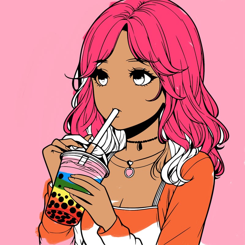 realistic girl drinking boba tea