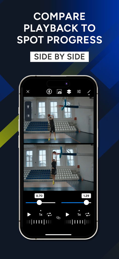 UView: AI Sports Video Coach - Side by side video comparison of a basketball player in UView app