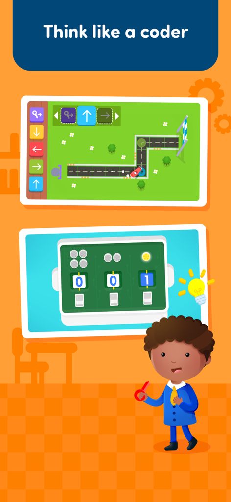 Montessori Preschool app screen showing coding and logic games for children