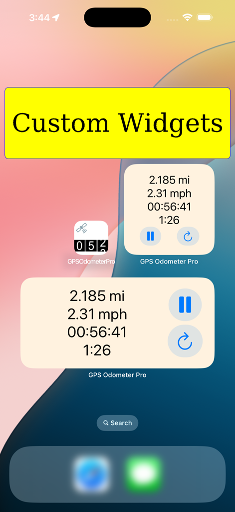 GPS Odometer Pro - GPS Odometer Pro custom widgets on an iPhone home screen displaying trip distance and speed