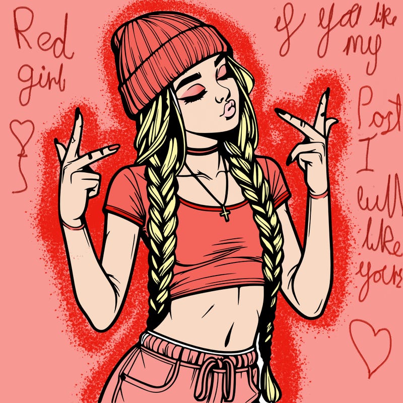 realistic teenage girl with braids and a beanie and crop top doing 🫶🏼