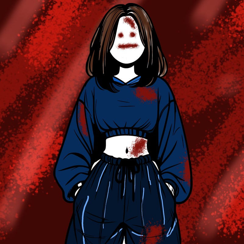 realistic girl faceless with baggy pants and a crop top
