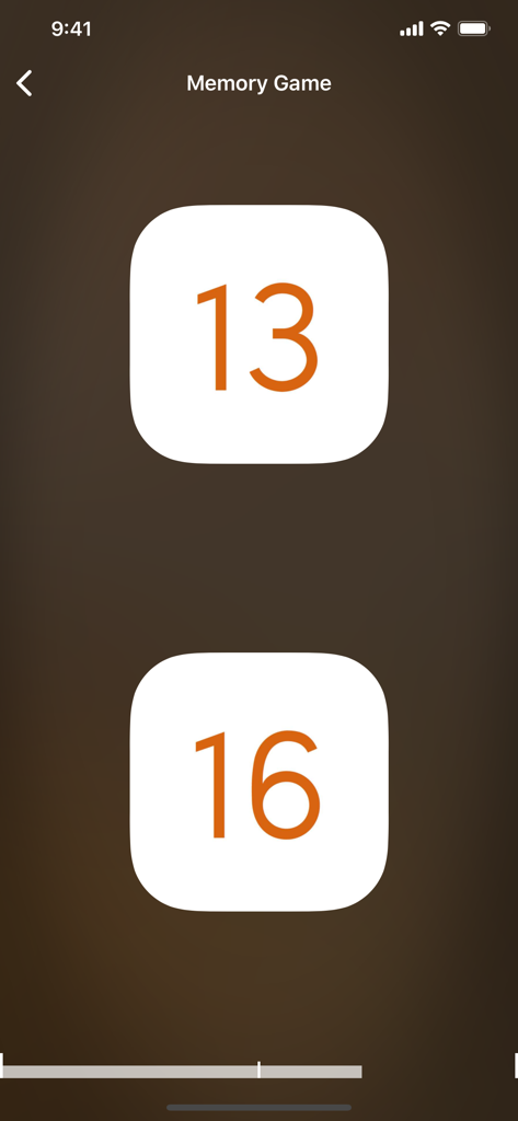 Uma tela de jogo da memória no aplicativo Aprenda Húngaro mostrando cartas com os números treze e dezesseis