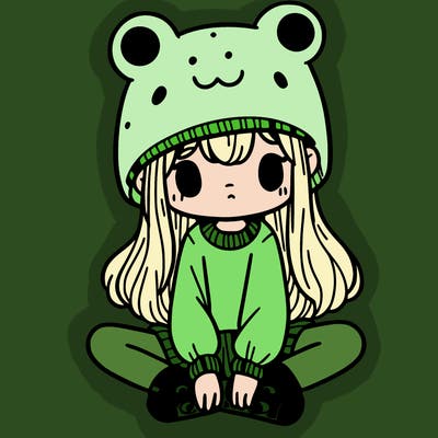 a girl wearing a frog hat and some frog socks