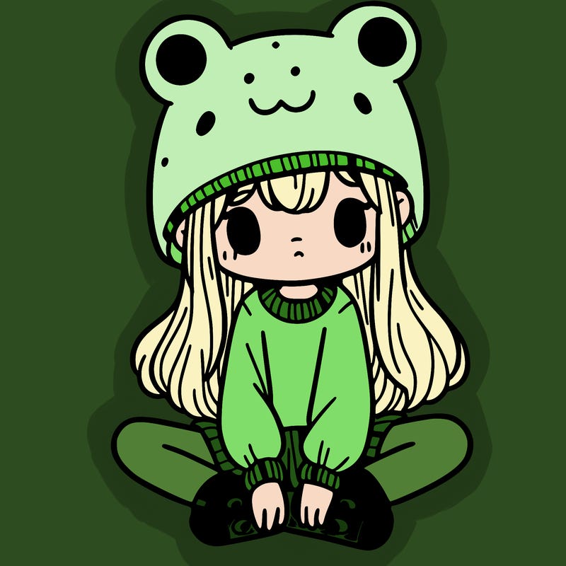 a girl wearing a frog hat and some frog socks