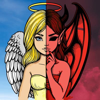 realistic angel half demon