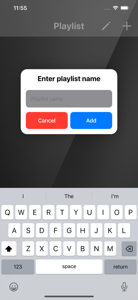 XME TRIGGERS - Interface for creating a new playlist in the XME Triggers app with a text input and keyboard.