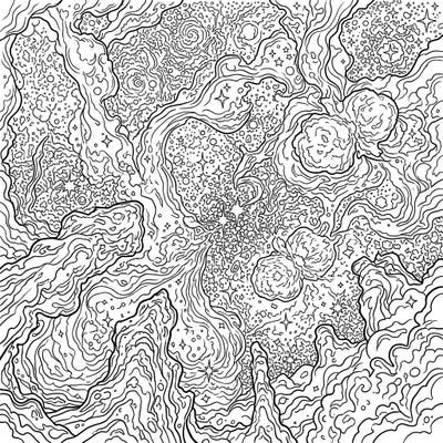 Unleash your creativity with this breathtaking Carina Nebula full-scene coloring page, perfect for exploring the universe's most intricate beauty. Dive into a cosmic landscape filled with stars and nebulae, offering hours of relaxing and inspiring coloring.