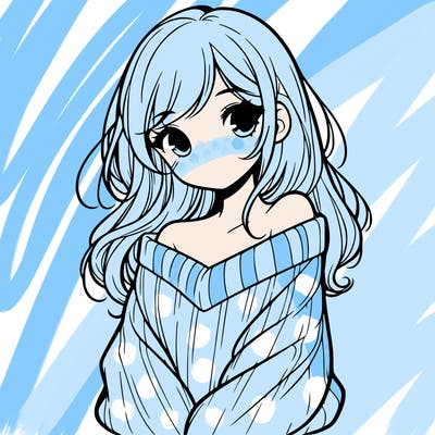 shy pretty girl wearing a sweater that is falling off one shoulder portrait