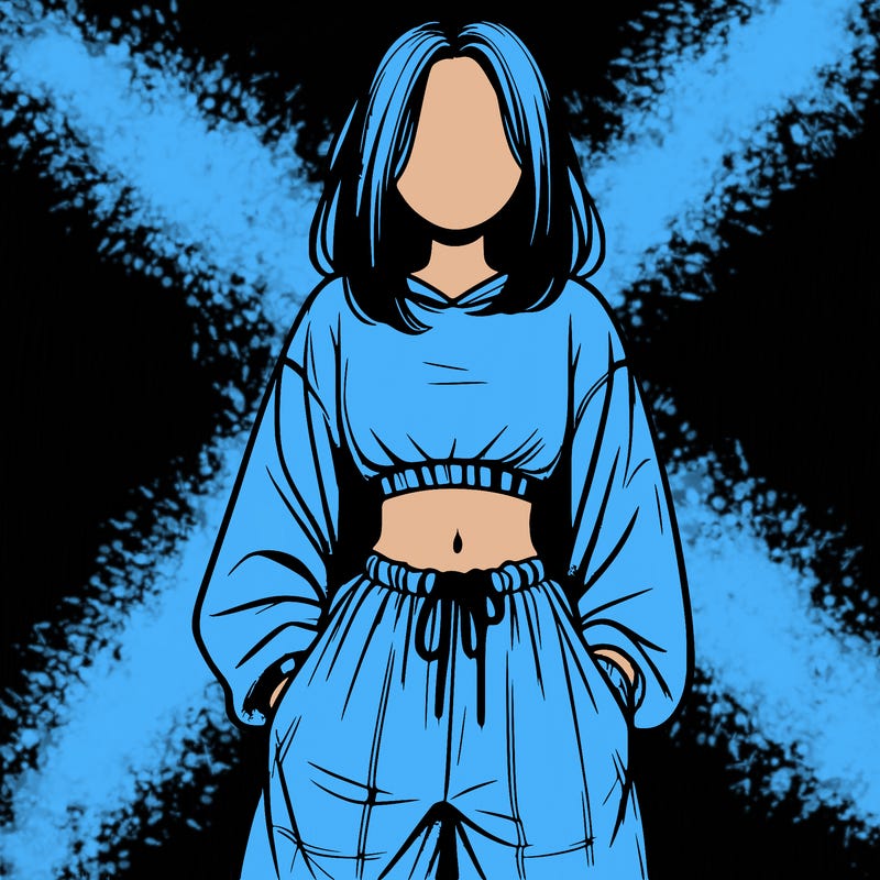 realistic girl faceless with baggy pants and a crop top