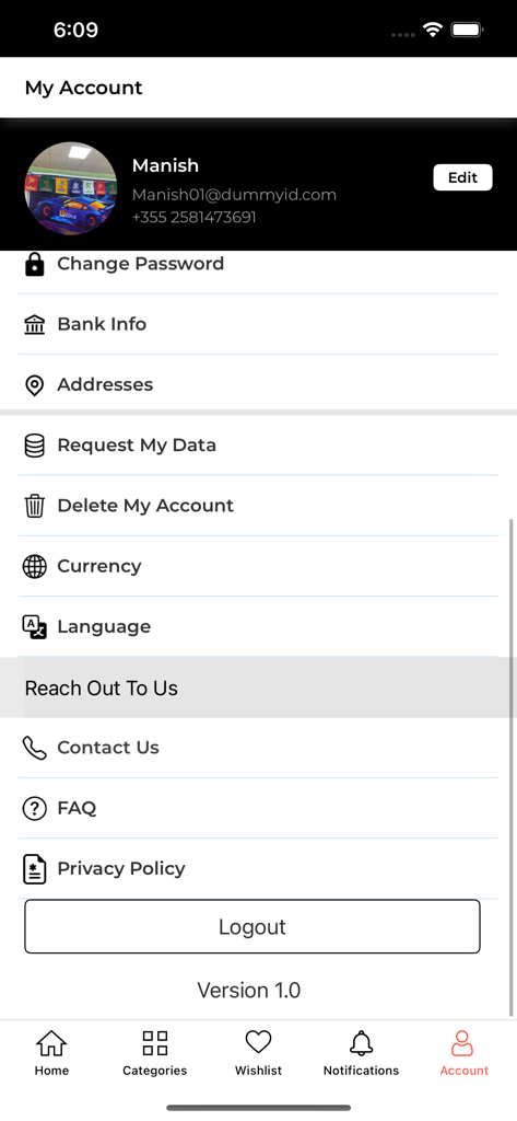 Tana: Everything. Everywhere - Tana app account screen showing user profile details and settings menu options