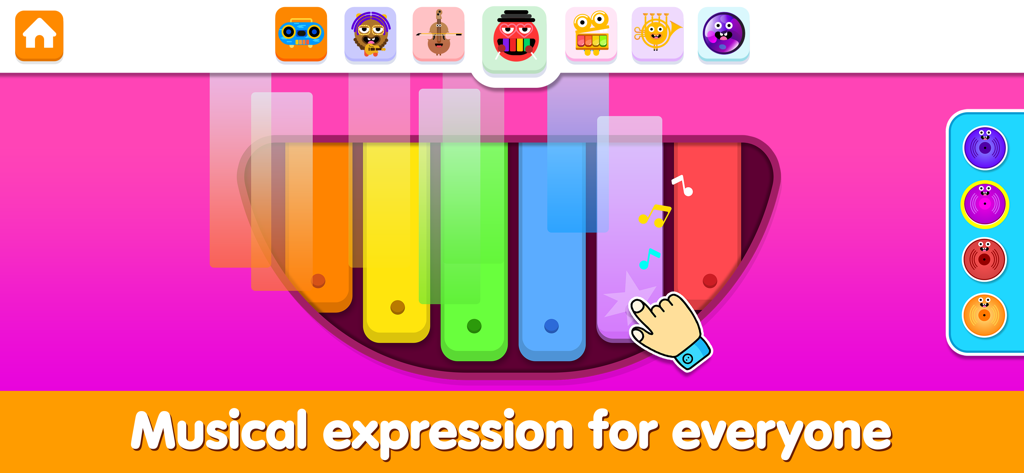 Piano Game - Music & Sounds - A colorful digital xylophone for kids with musical notes appearing on tap
