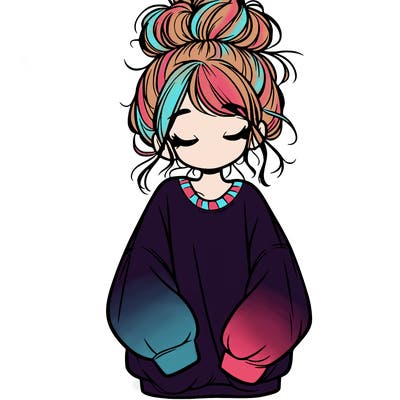 girl with baggy sweatshirt and messy bun