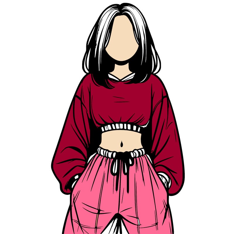 realistic girl faceless with baggy pants and a crop top