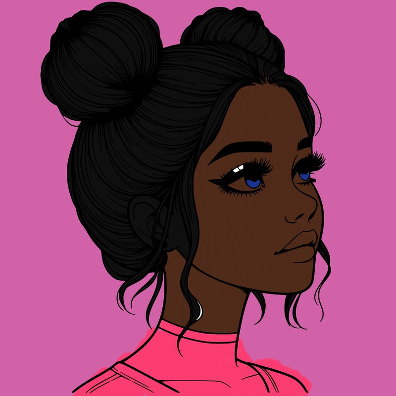 realistic girl with buns on the top of her head