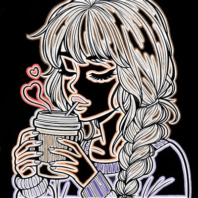 realistic girl drinking coffee