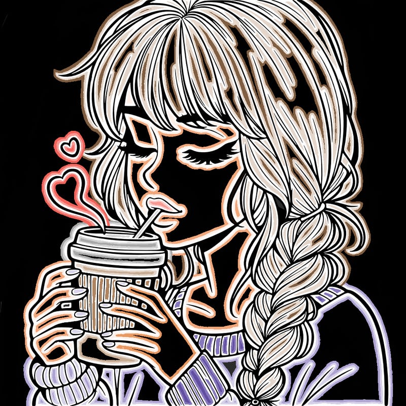 realistic girl drinking coffee