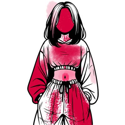 realistic girl faceless with baggy pants and a crop top