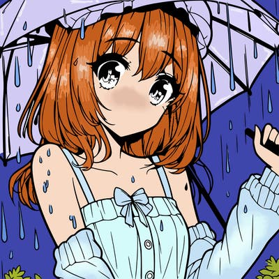 pretty anime girl in the rain