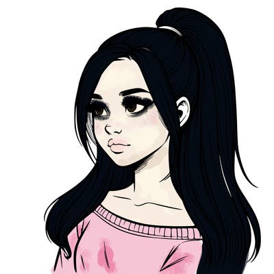 realistic girl with a high ponytail