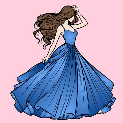 realistic woman with dress flowing in the wind