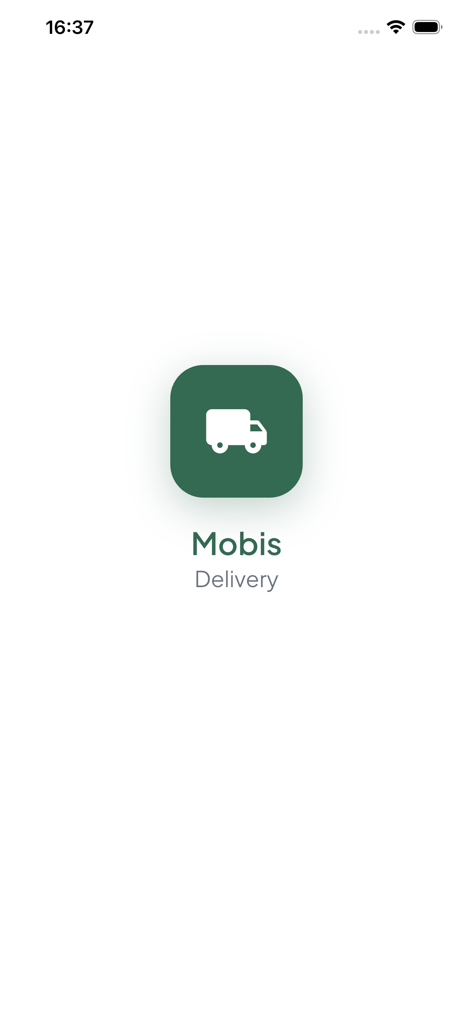 MOBIS Delivery - Tela de apresentação do aplicativo Mobis Delivery com seu logotipo verde e ícone de caminhão de entrega branco