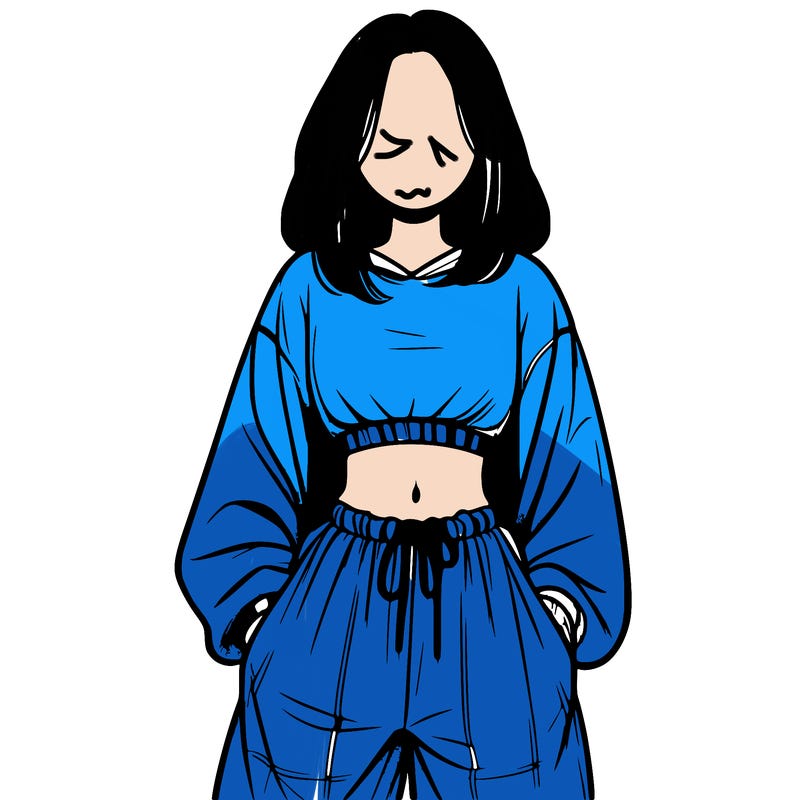 realistic girl faceless with baggy pants and a crop top