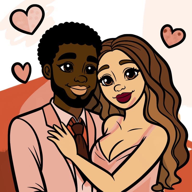 black man and white women in love realistic