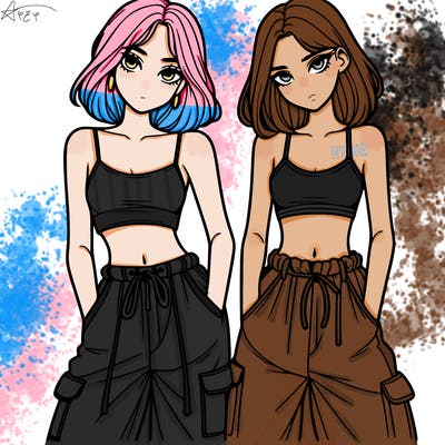two girls with crop top with baggy pants