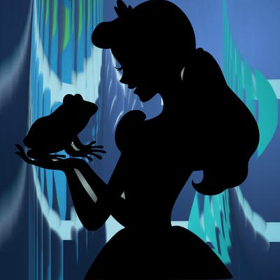 a shadow of a princess holding a frog realistic