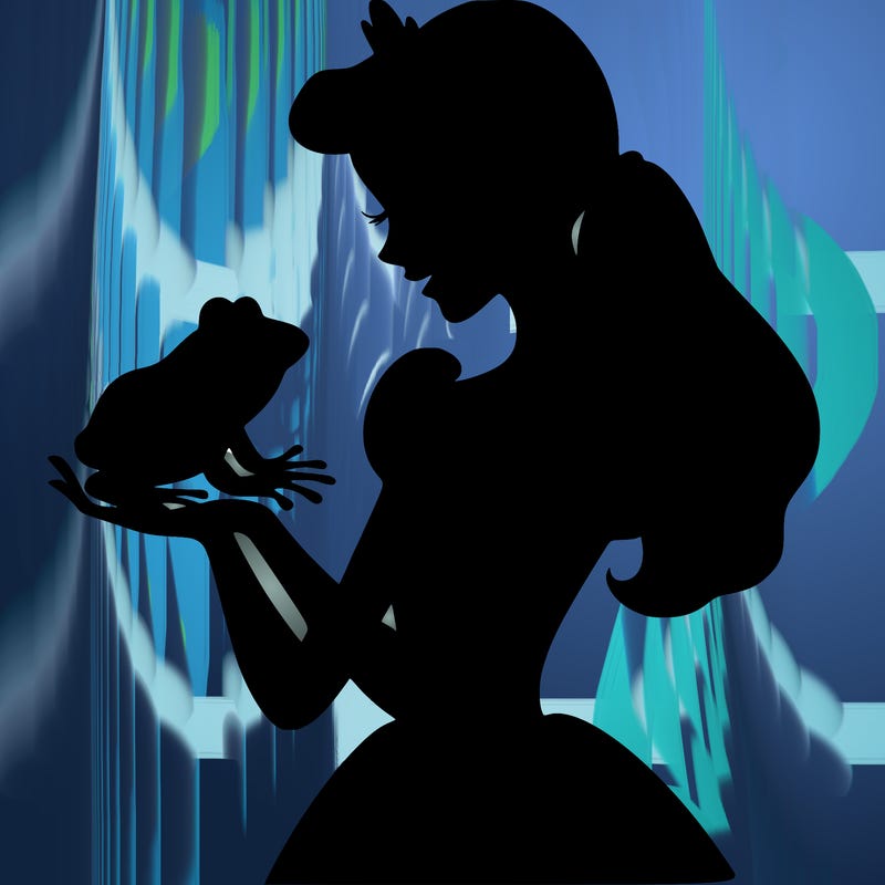 a shadow of a princess holding a frog realistic