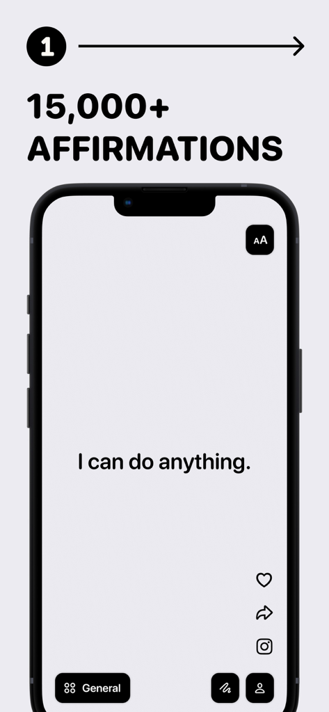 Affirmations for You - Schermata iPhone che mostra l'affermazione motivazionale Posso fare qualsiasi cosa all'interno dell'app