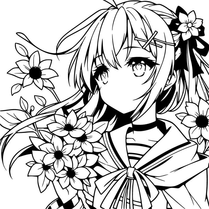 anime girl with flowers