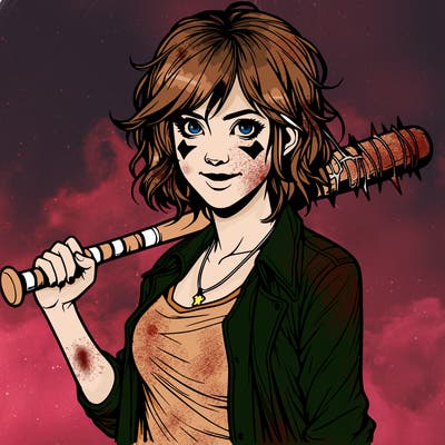 realistic girl who looks like harley quinn holding a bat over her shoulder