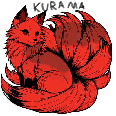 realistic detailed 9 tailed anime fox
