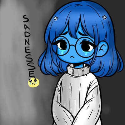 sad girl with glasses in a sweater