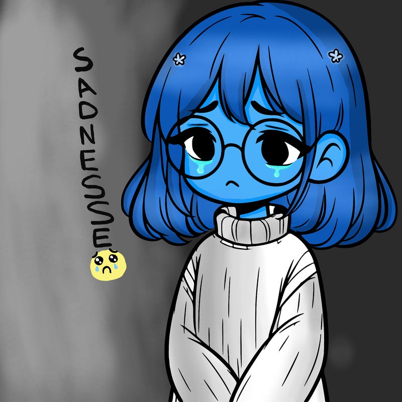 sad girl with glasses in a sweater