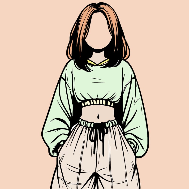 realistic girl faceless with baggy pants and a crop top