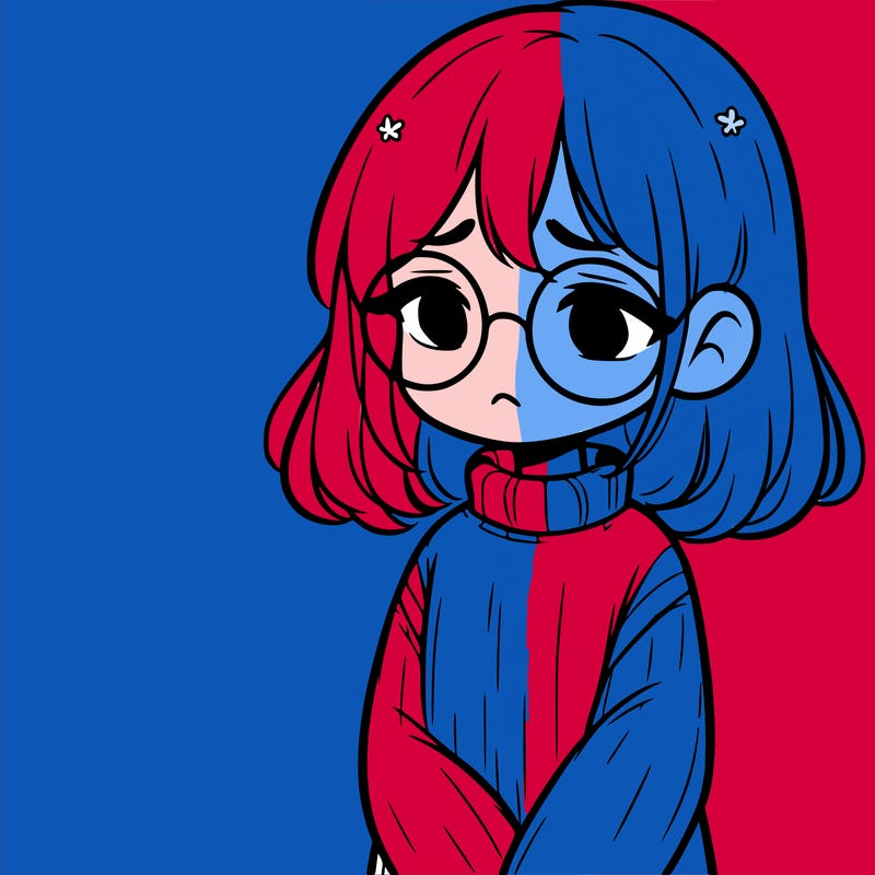 sad girl with glasses in a sweater