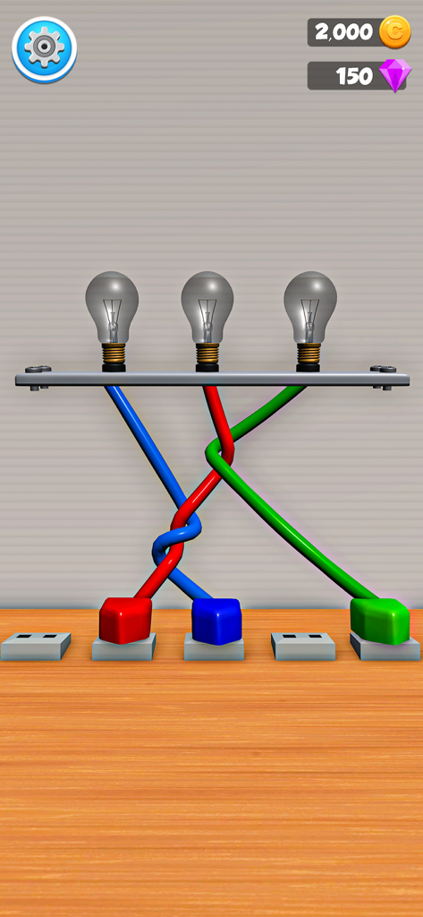 Untie Tangled Wires Puzzle - Gameplay screenshot of Untie Tangled Wires Puzzle showing tangled colorful wires and lightbulbs