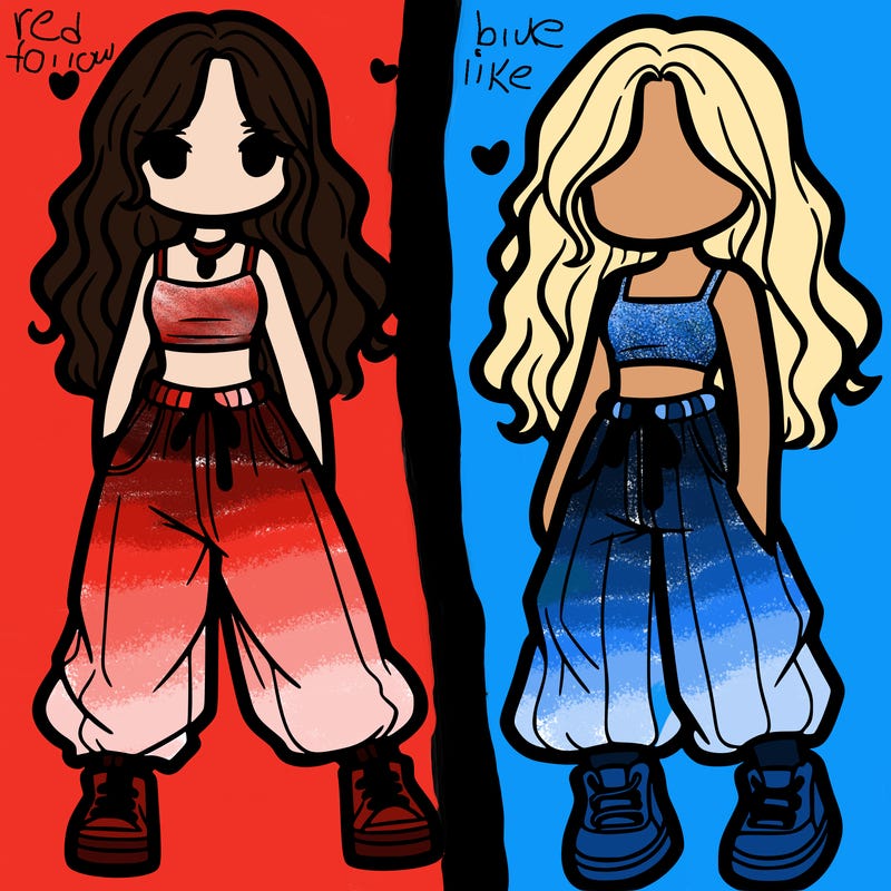 girl in baggy pants crop top and long hair