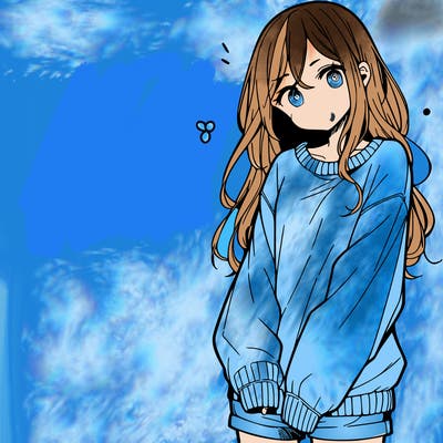 manga teen girl  in a sweater and baggy pants