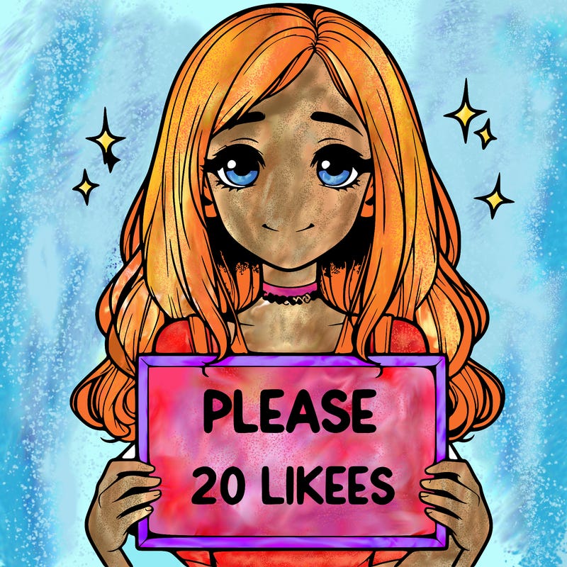 realistic girl holding a sign that says please 20 likes
